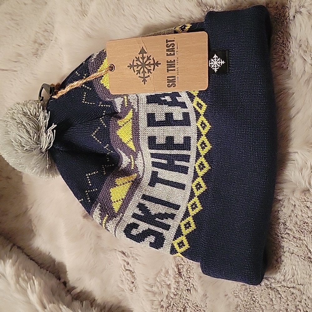 Ski the East day pom beanie in color night squall NWT